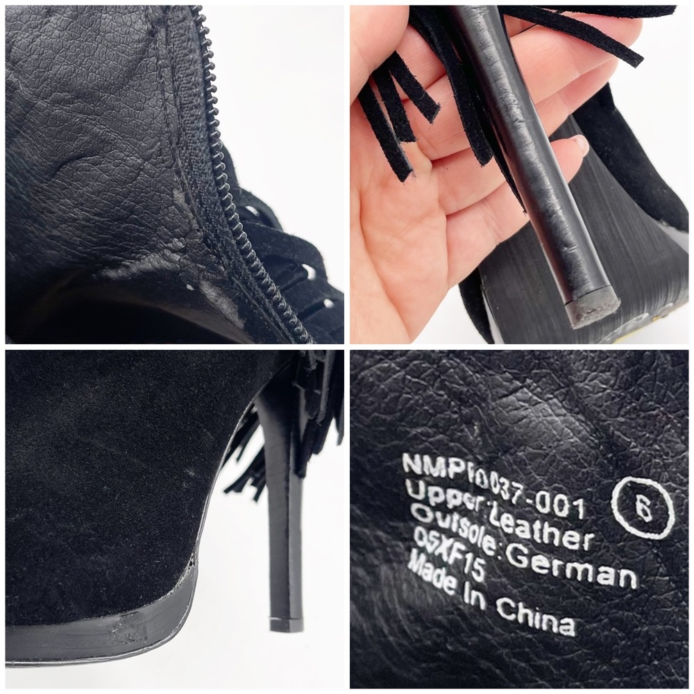 NAUGHTY MONKEY Girl’s Best Fringe Peeptoe Suede High Heel Booties - Picture 11 of 11